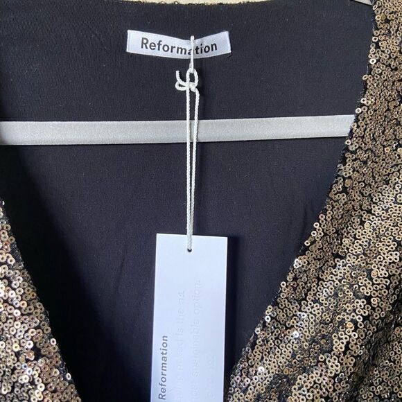 NWT Reformation Holiday Jazzy Mini Gold Dress Size XS - Picture 10 of 10